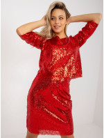 Červená dámska ceruzková sukňa s flitrami
