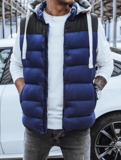 Pánska prešívaná vesta s kapucňou tmavomodrá FashionStreet TX3937