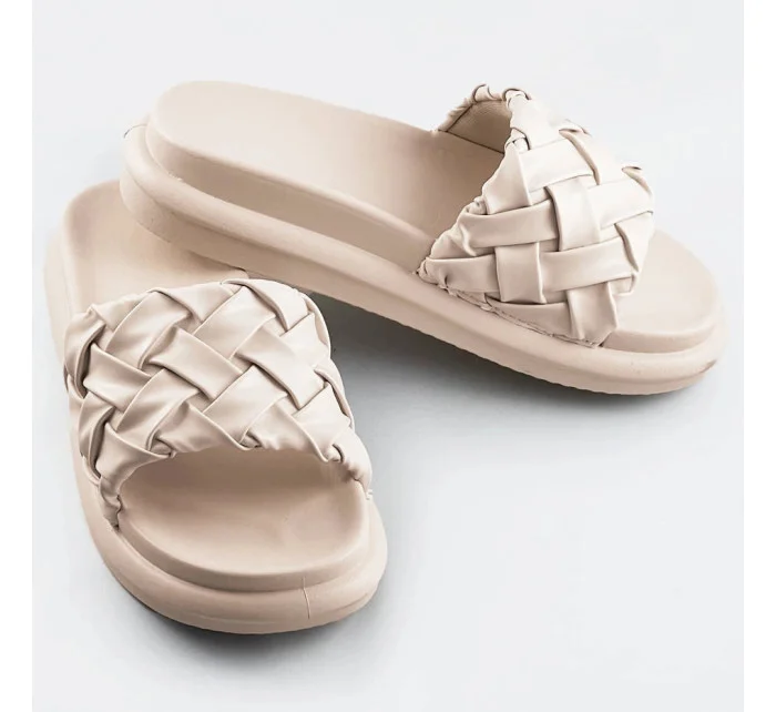 Béžové dámske šľapky so zapleteným opaskom (XA-137)