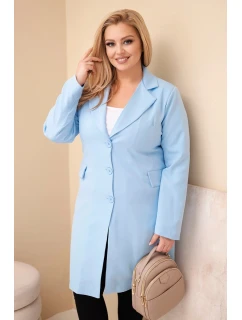 Dámske Plus veľkosť dlhý kabát s golierom a vreckami Modrá