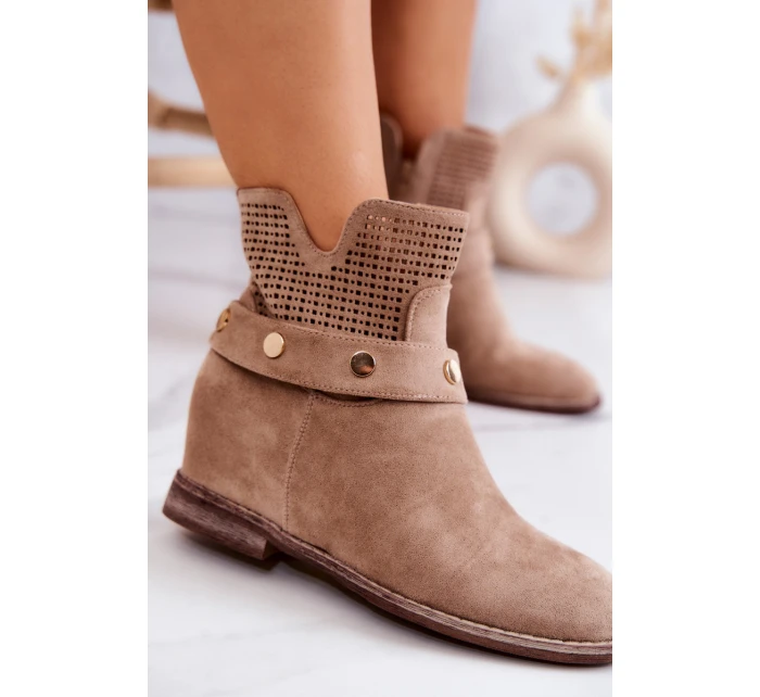Ażurowe Wiosenne Damskie Botki Beżowe Royale