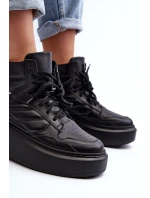 Zazoo 3392/X Damskie Skórzane Buty Sportowe Na Platformie Czarne