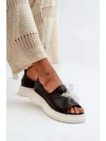 Zazoo 2939 Skórzane Sandały Damskie Z Kokardką Czarne