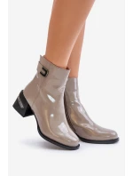 Lakované Boty Na Podpatku Zateplené model 21671870 Šedé - S.Barski