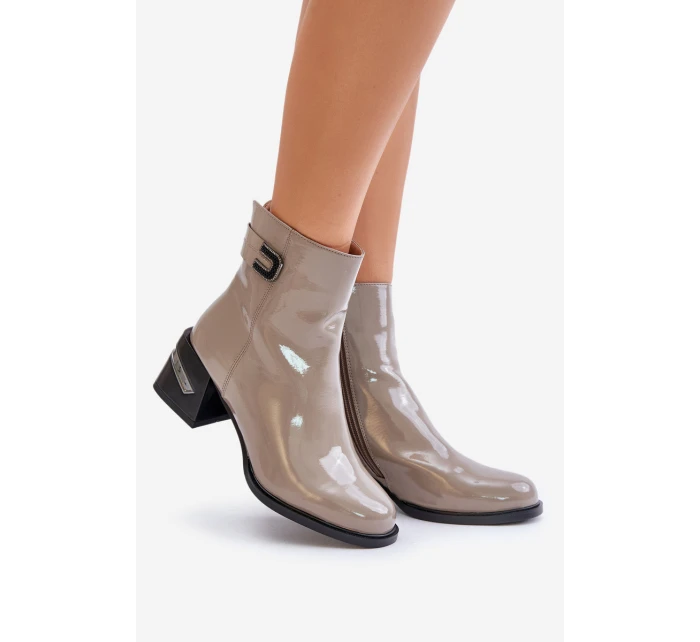 Lakované Boty Na Podpatku Zateplené model 21671870 Šedé - S.Barski