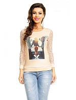 Dámske tričko s čipkovým chrbtom a rukávmi PM9807 - Paris Et Moi