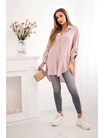 Bavlněná mušelínová košile Plus Size 65622 pudrově růžová - Kesi