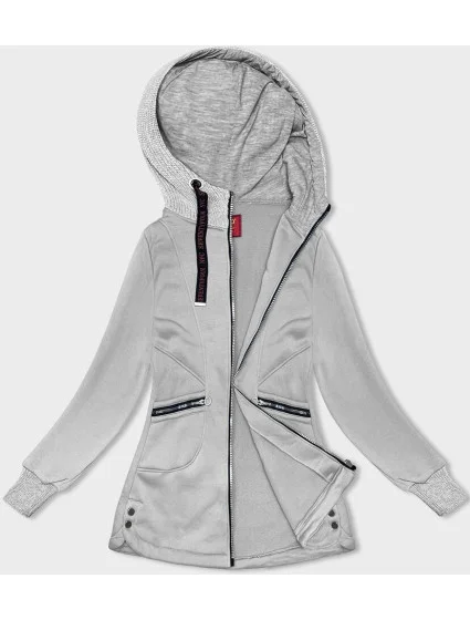 Svetlosivá dámska mikina so svetríkovou kapucňou (AMG-312A)