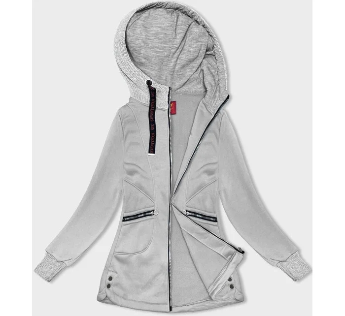 Svetlosivá dámska mikina so svetríkovou kapucňou (AMG-312A)