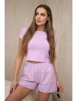 Bavlněná souprava se šortkami fialová