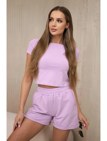 Bavlněná souprava se šortkami fialová