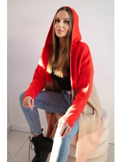 Pruhovaný svetr s kapucí model 19361626 růžová - K-Fashion