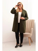 Dámske elegantné Plus veľkosť kabát s golierom a veľké vrecká Khaki Dámske elegantné Plus veľkosť kabát s golierom a veľké vrecká Khaki