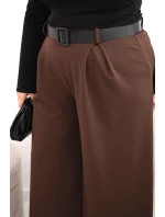 Dámské kalhoty Plus Size s širokou nohavicí a páskem hnědé