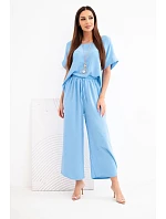 Dámska viskózna blúzka s krátkym rukávom a široké nohavice modré