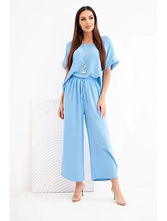 Dámska viskózna blúzka s krátkym rukávom a široké nohavice modré