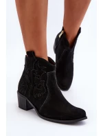 Zazoo 3426 Damskie Zamszowe Botki Kowbojki Czarne