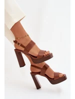 Dámské sandály na podpatku a platformě Eko kůže Camel model 21943444 - Boto