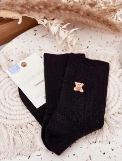 Teplé dámské ponožky s medvídkem a vlnou – černé