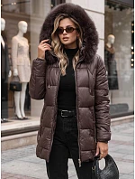 Dámska zimná prešívaná bunda s kapucňou, tmavohnedá, FashionStreet TY5758 Dámska zimná prešívaná bunda s kapucňou, tmavohnedá, FashionStreet TY5758