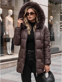 Dámska zimná prešívaná bunda s kapucňou, tmavohnedá, FashionStreet TY5758