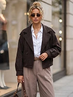 Krátky dámsky dvojradový kabát v čokoládovej farbe FashionStreet TY6026