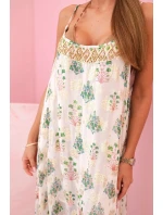 Dámské šaty na ramínka ze světlé viskózy s volánem korálový