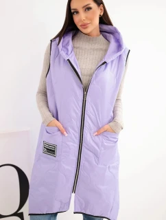 Dámske Plus veľkosť prešívaná vesta s kapucňou na zips svetlo fialová