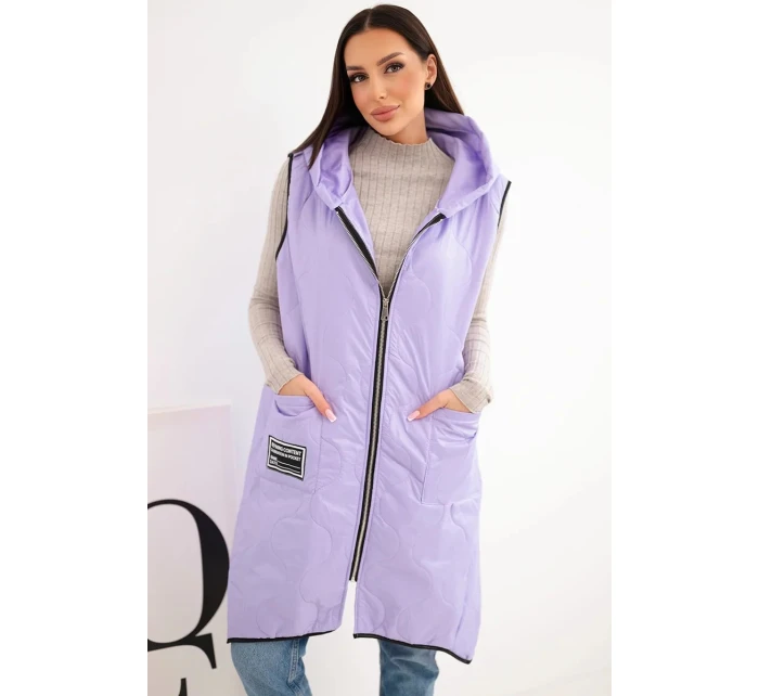 Dámská prošívaná vesta Plus Size s kapucí na zip světle fialová