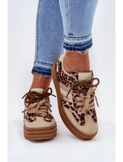 Sneakersy Damskie Na Platformie Z Podwójnym Sznurowaniem Panterka Beżowe Niteria Sneakersy Damskie Na Platformie Z Podwójnym Sznurowaniem Panterka Beżowe Niteria