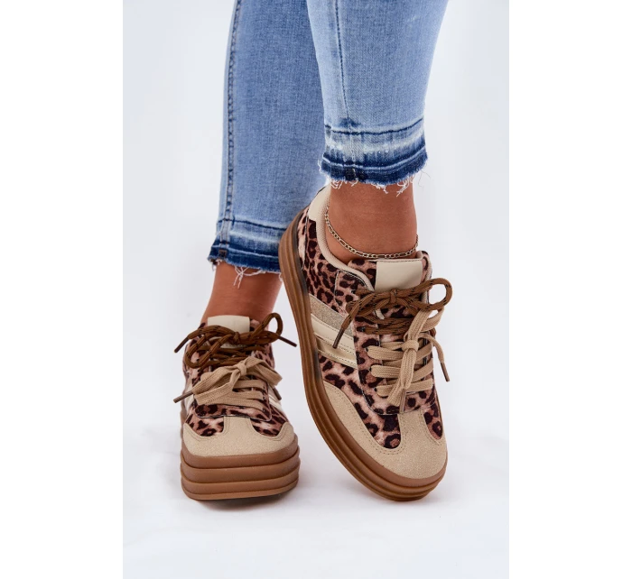 Sneakersy Damskie Na Platformie Z Podwójnym Sznurowaniem Panterka Beżowe Niteria Sneakersy Damskie Na Platformie Z Podwójnym Sznurowaniem Panterka Beżowe Niteria