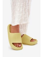 Damskie Lekkie Piankowe Klapki Na Grubej Podeszwie Limonkowe Querceria