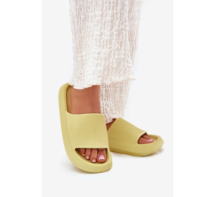 Damskie Lekkie Piankowe Klapki Na Grubej Podeszwie Limonkowe Querceria