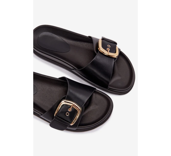 Ženské pantofle s zlatým sponou Černé model 21960827 - Boto