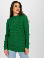 Zelený ažurový oversize sveter s dlhými rukávmi