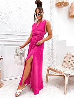 Mušelínové šaty s viazaným výstrihom fuchsiová (8298)
