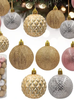 DEKORATÍVNE PLASTOVÉ OZDOBY 6 CM SADA 35 KS RUŽOVO ZLATÉ