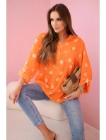 model 20949125 dámská halenka s květinovým vzorem, dlouhými rukávy a knoflíky Oranžová - K-Fashion