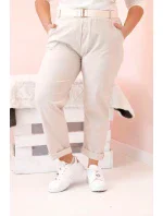 Dámske bavlnené nohavice s opaskom v béžovej farbe