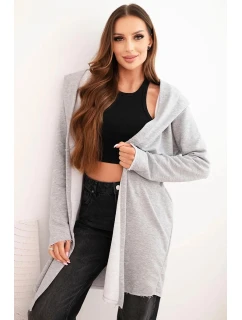 Dámská bavlněná bunda s kapucí a prodlouženým předním dílem šedý melír