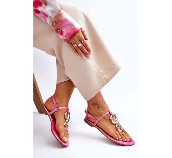 Skórzane Sandały Japonki Na Płaskim Obcasie Różowe Keep Going Skórzane Sandały Japonki Na Płaskim Obcasie Różowe Keep Going