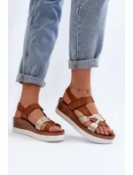 model 21648135 Dámské Kožené Sandály na Platformě Hnědé - Zazoo