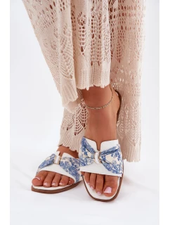 Klapki Damskie Na Płaskim Obcasie Z Kokardą Białe Avenza