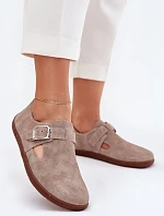 Zamszowe Półbuty Barefoot Damskie Z Klamrą Zazoo N1261 Beżowe