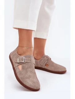 Zamszowe Półbuty Barefoot Damskie Z Klamrą Zazoo N1261 Beżowe