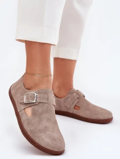 Zamszowe Półbuty Barefoot Damskie Z Klamrą Zazoo N1261 Beżowe