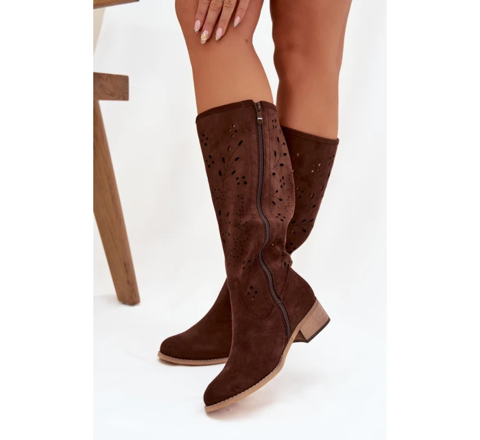 dámské vysoké boty na čokoládové model 21821933 - Boto