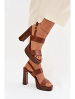 Dámské sandály na podpatku a platformě Eko kůže Camel model 21943444 - Boto