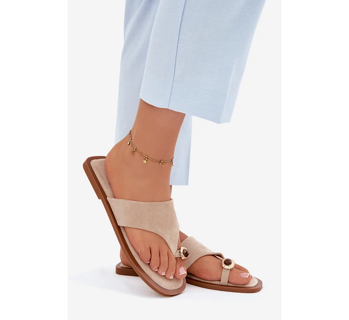 Dámské ploché žabky s ozdobným detailem Béžové Fedira