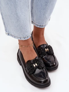 Lakované dámske mokasíny s mašľou S.Barski - čierne